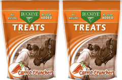Buckeye Nutrition Carrot Crunchers bag close-up showing crunchy texture for training rewards.