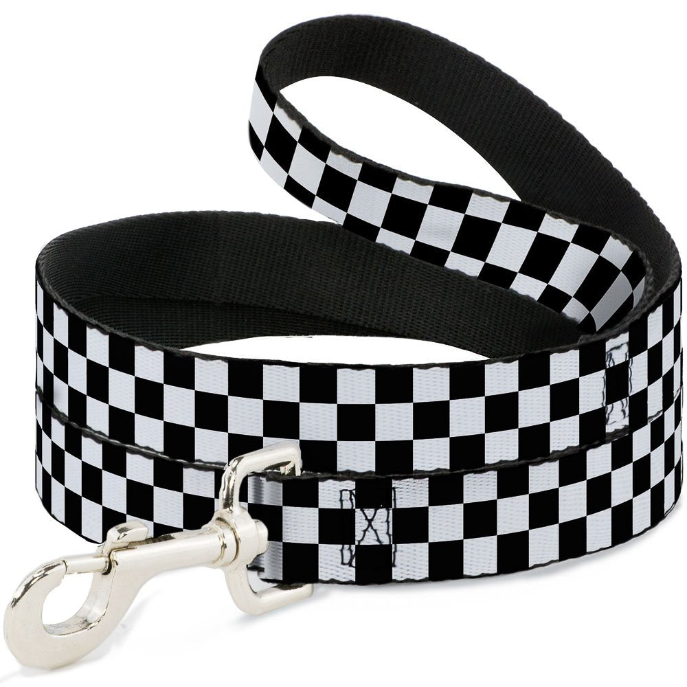 Buckle-Down checker dog leash 4ft 1in features bold checker print for easy visibility.