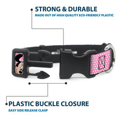 Buckle-Down Disney licensed collar in pink white polka dots for stylish daily adventures.