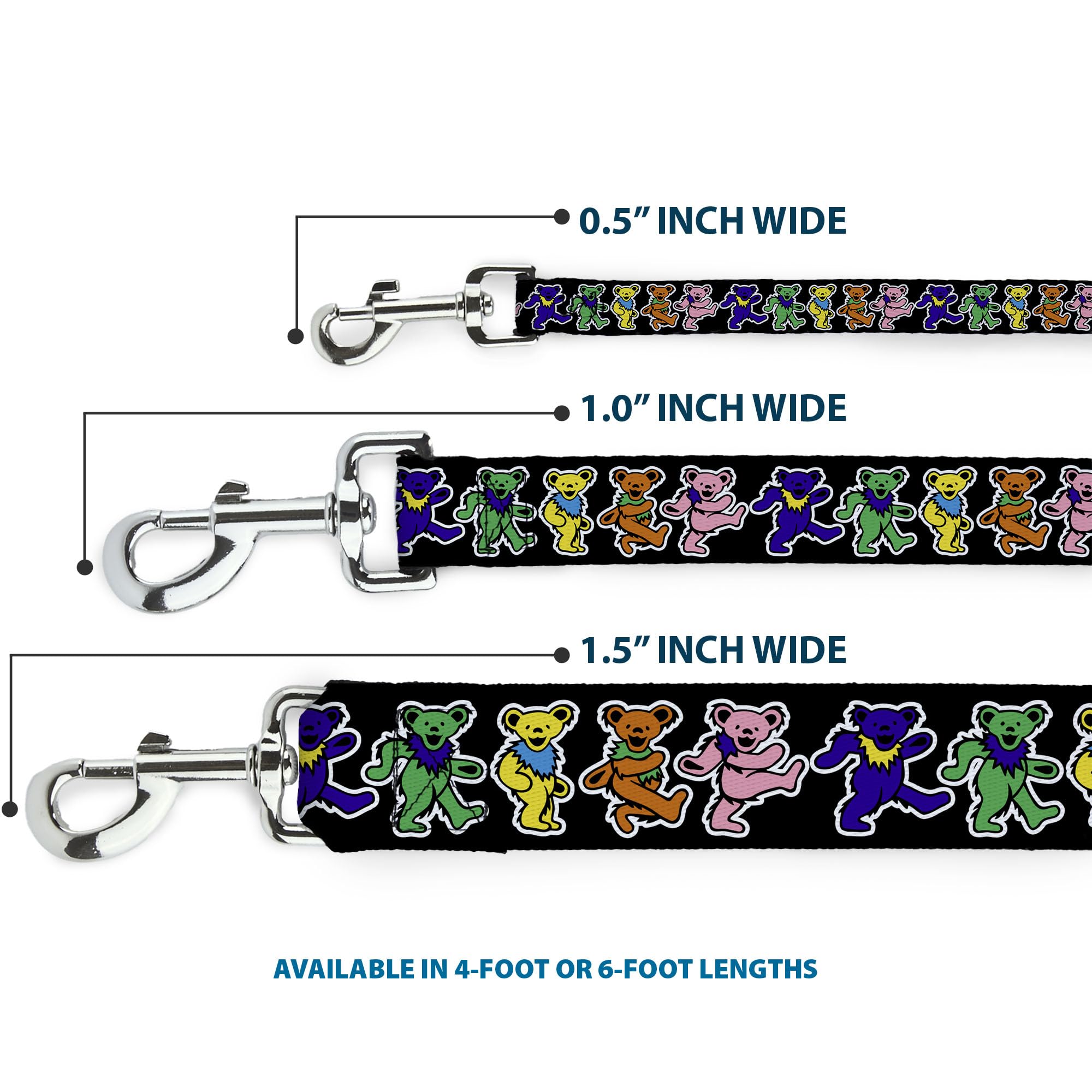 Buckle-Down dog leash Dancing Bears metal hardware withstands everyday use during leash training.