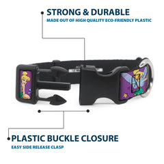 Buckle-Down durable plastic buckle collar purple emphasizes secure fit during play.