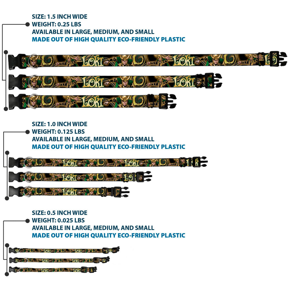 Buckle-Down Loki Poses collar shows strong D-ring for secure leash attachment