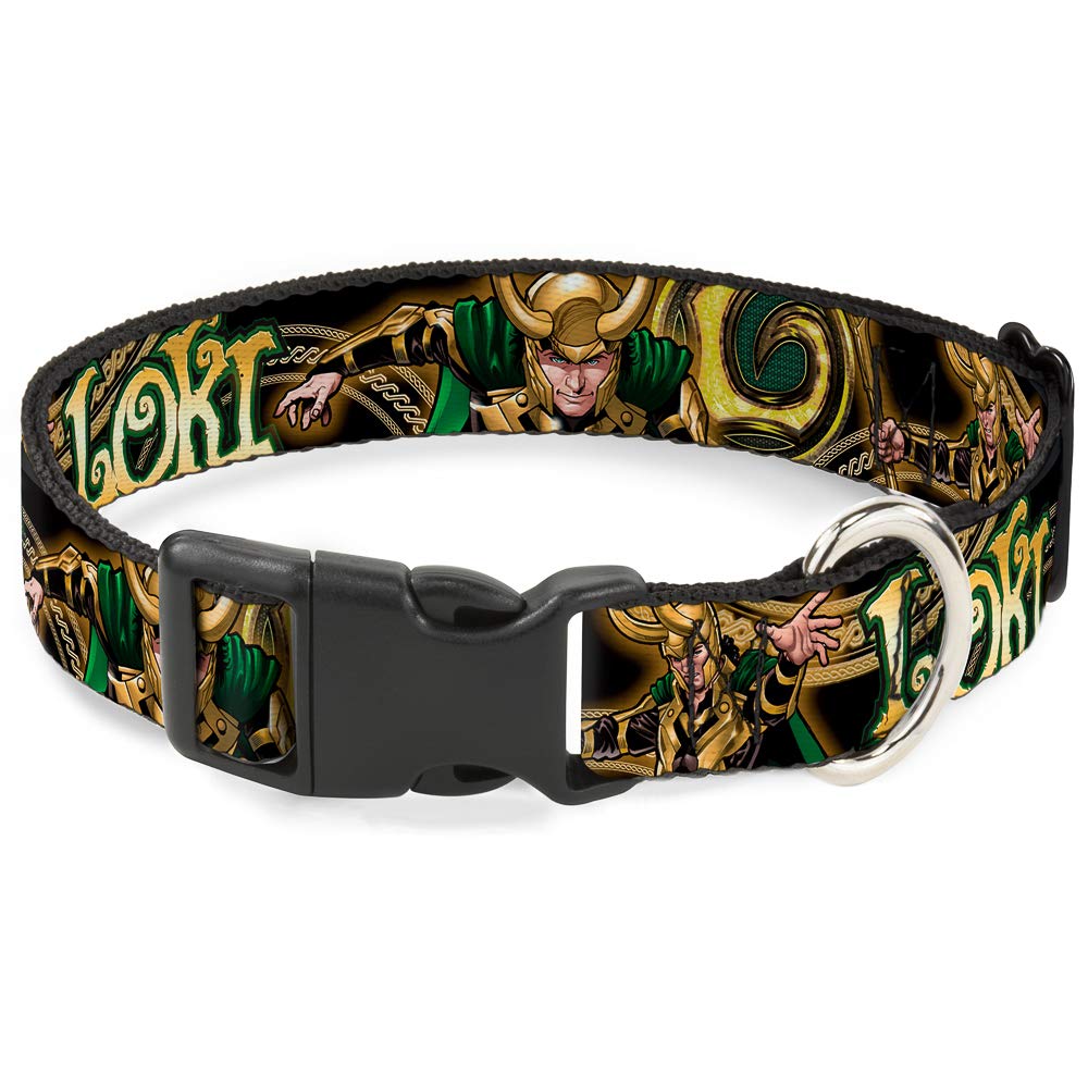 Buckle-Down Loki Poses dog collar front view with bold pattern for daily wear