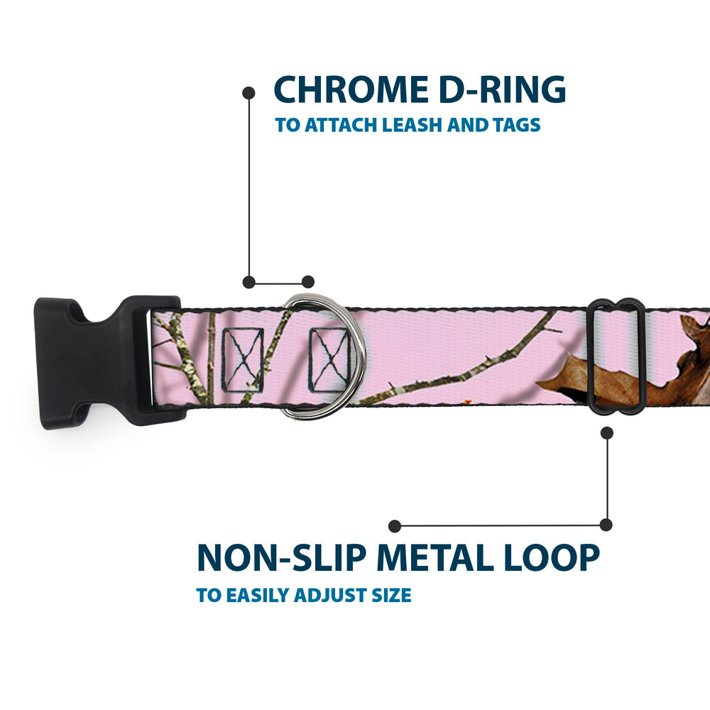 Buckle-Down Mossy Oak collar fits 9-15 inch necks and 1 inch width.