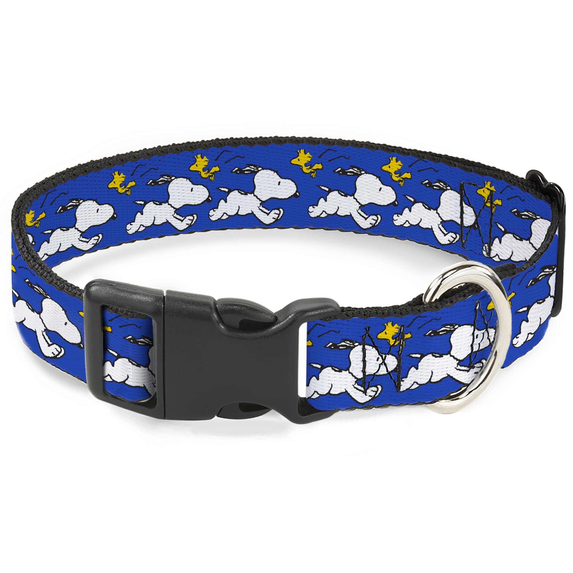 Buckle-Down Peanuts blue collar side view shows sturdy plastic buckle for daily wear.
