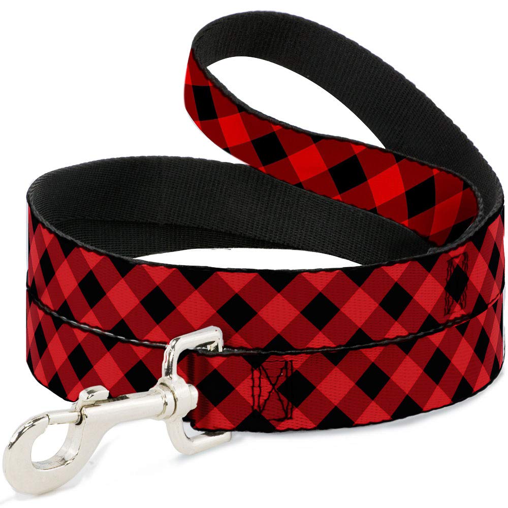 Buckle-Down pet leash diagonal buffalo plaid in black and red for bold daily walks