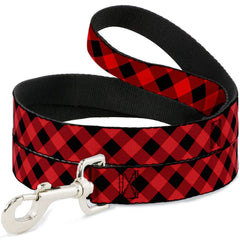 Buckle-Down pet leash diagonal buffalo plaid in black and red for bold daily walks