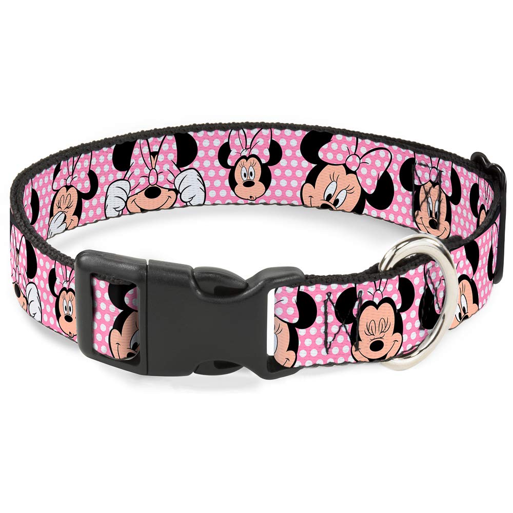 Buckle-Down Minnie Mouse collar close-up shows durable polka-dot pattern for daily wear.