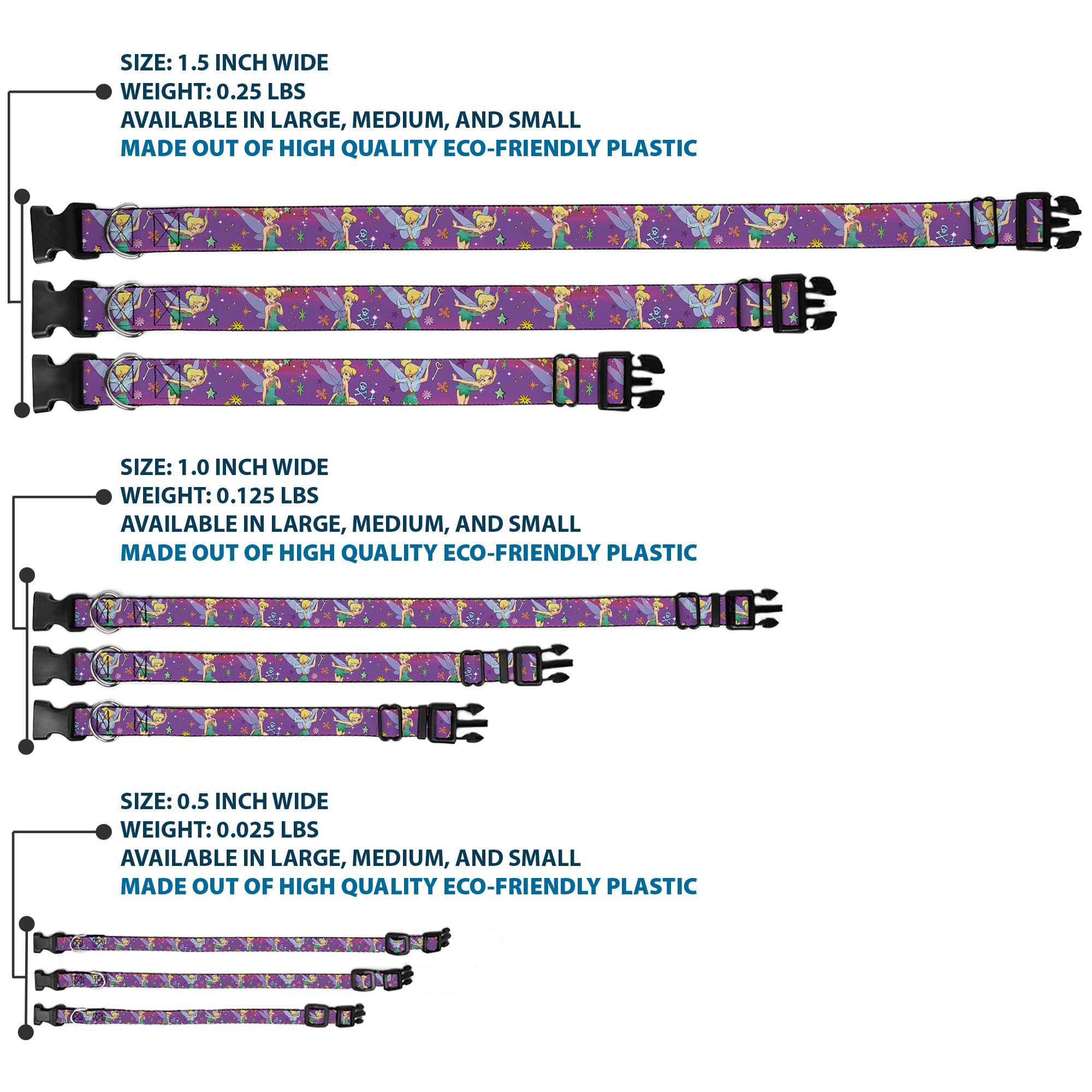 Buckle-Down plastic clip collar stars design enhances playful walks.