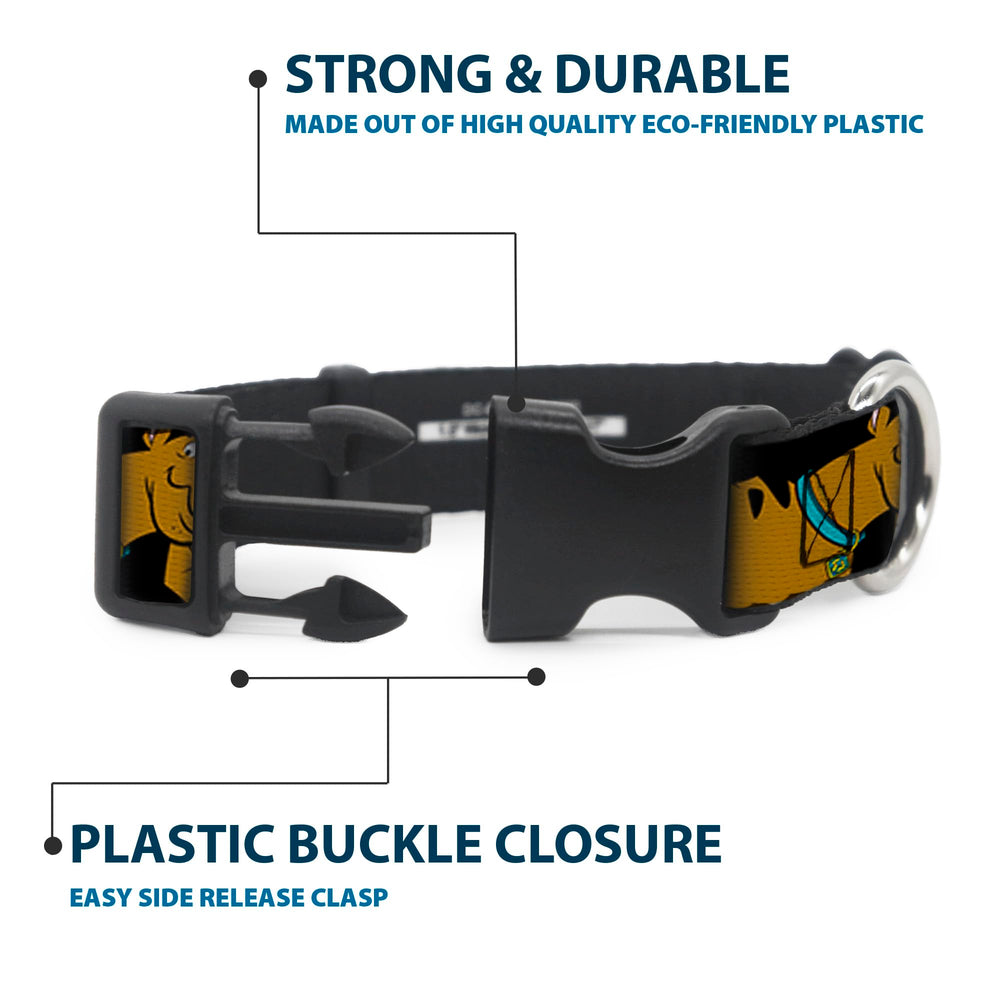 Buckle-Down Scooby-Doo overengineered buckle closeup emphasizes durability for energetic dogs