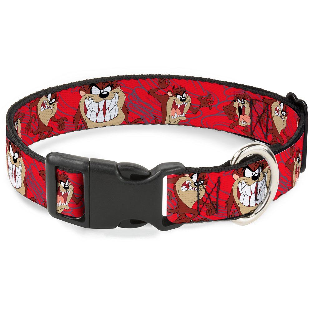 Buckle-Down Tasmanian Devil collar front view shows bold red swirl for everyday wear.