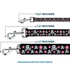 Buckle-Down dog leash in pink with skulls and stars, fashion-forward look for daily adventures.