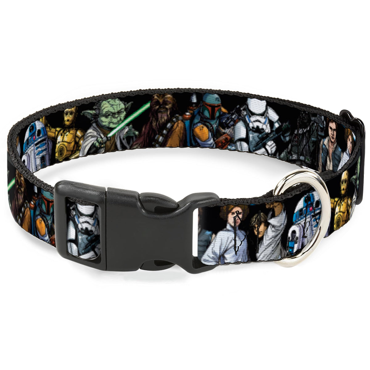 Front view Buckle-Down Star Wars dog collar in black shows bold daily wear.