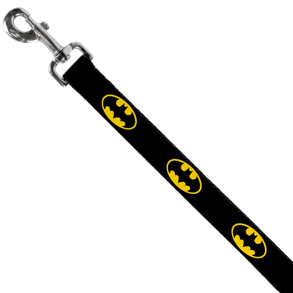 Close-up of the Batman Shield print on Buckle-Down leash shows vibrant colors.