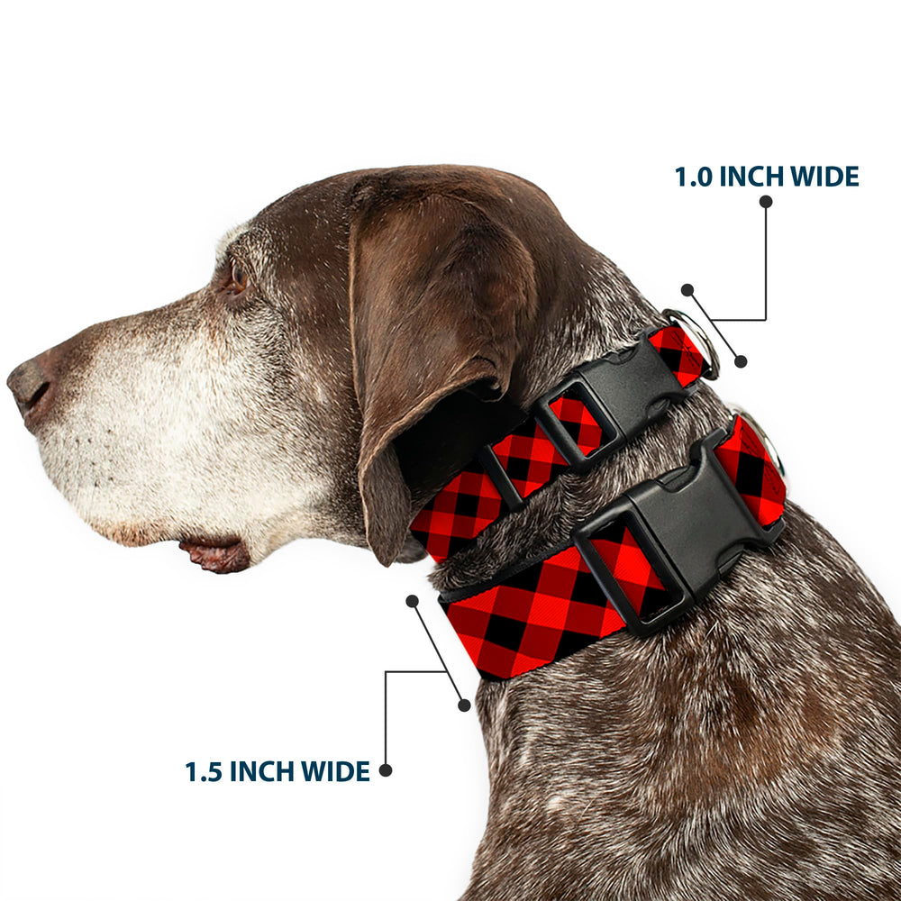 Buckle-Down diagonal buffalo plaid collar side view highlighting vibrant color.