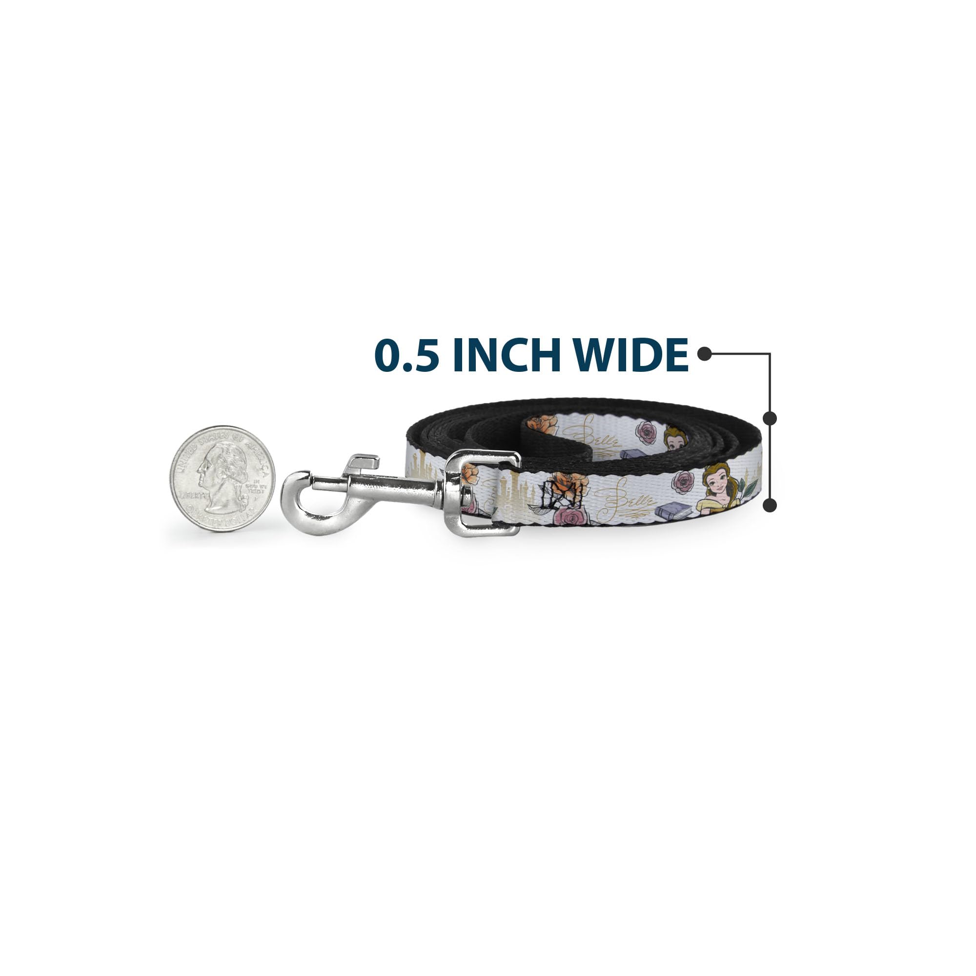 Buckle-Down Disney Belle leash width 1-5inch provides secure control on adventures