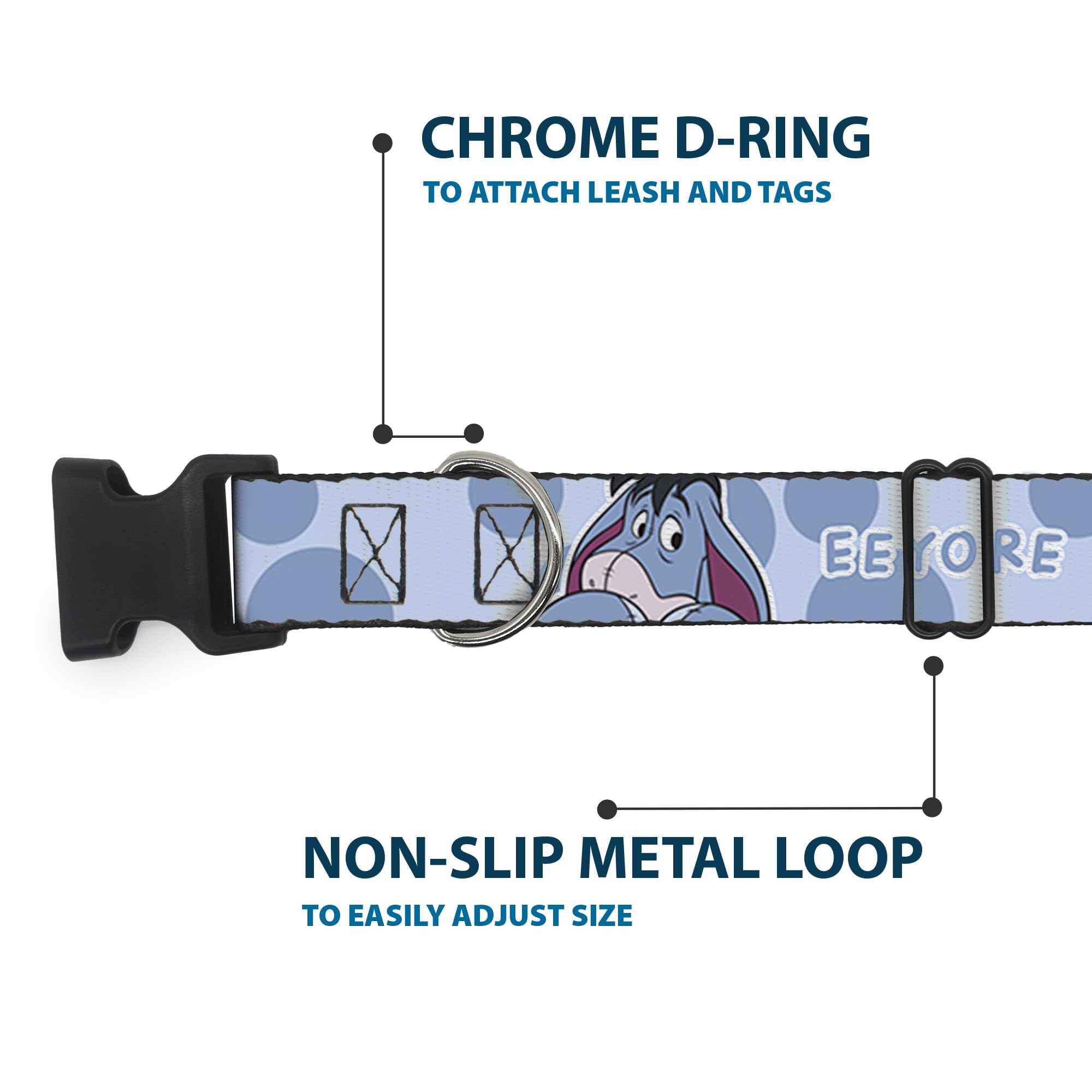 Buckle-Down Disney pet collar size range supports 11-16.5 inch necks for versatile fit