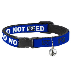 Buckle-Down Do Not Feed Navy White cat collar front view, showcasing stylish design and safe fit.
