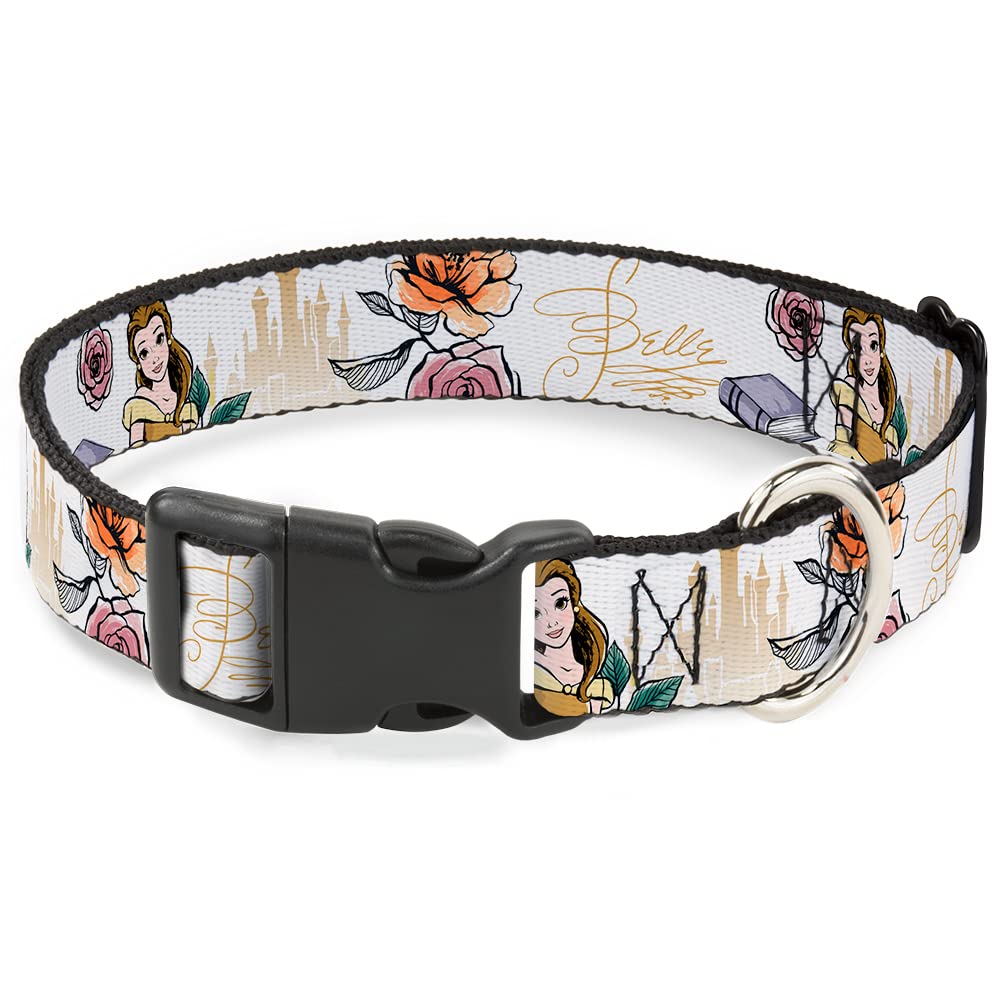 buckle-down dog collar beauty and the beast white clip shows licensed design for daily wear