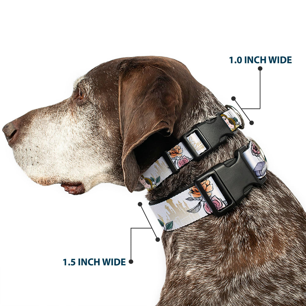 buckle-down dog collar belle pose script flowers closeup highlights floral detailing and comfort fit