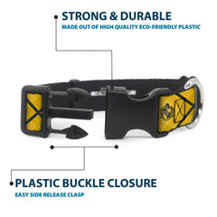 Buckle-Down dog collar D-ring attachment shown for secure leash options.
