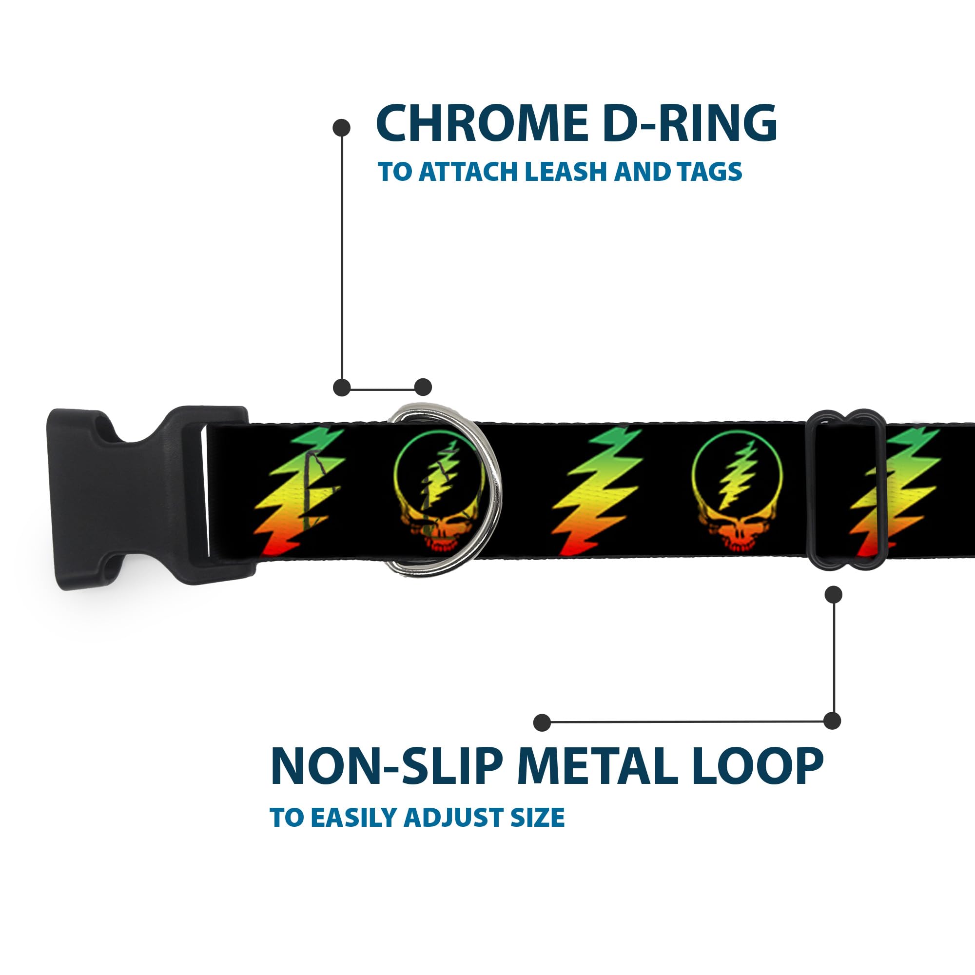 Buckle-Down polyester fabric collar with vibrant colors for year-round style.