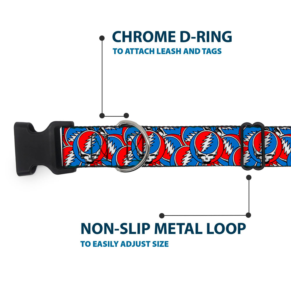 Buckle-Down Grateful Dead collar adjustable range demonstrates customizable fit