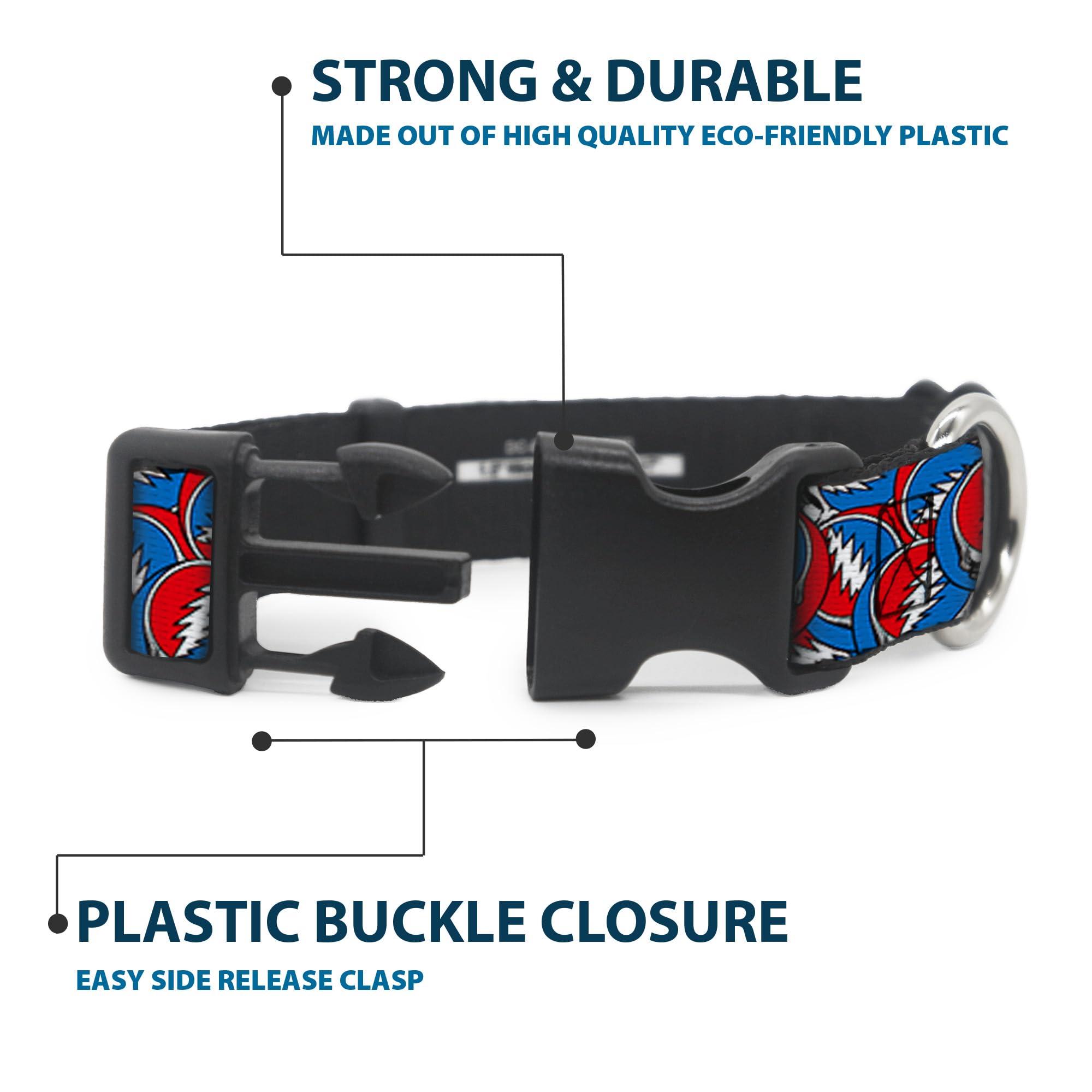 Buckle-Down Grateful Dead collar logo stacked displays official licensed design