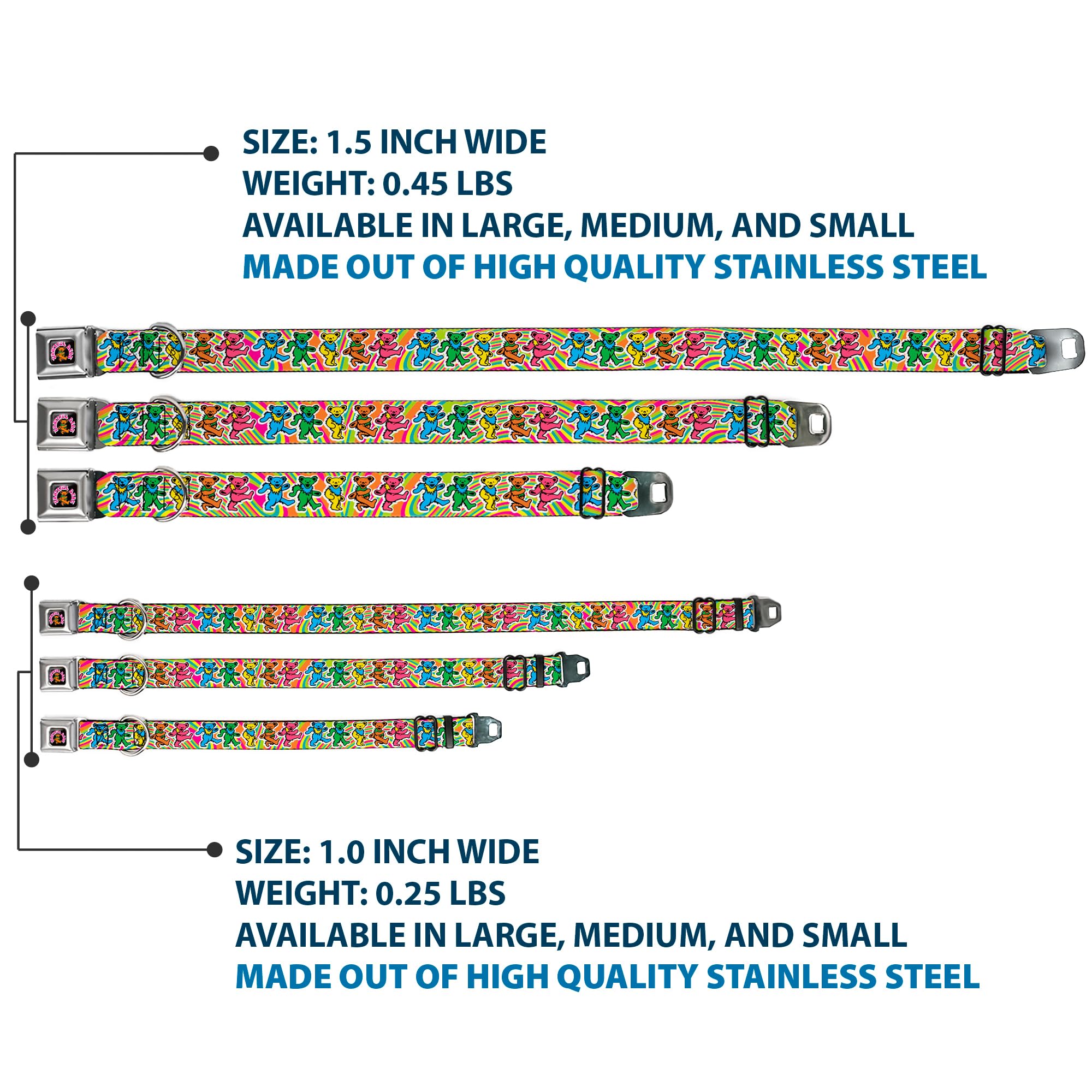 Buckle-Down Grateful Dead dancing bears swirl collar in multicolor design.