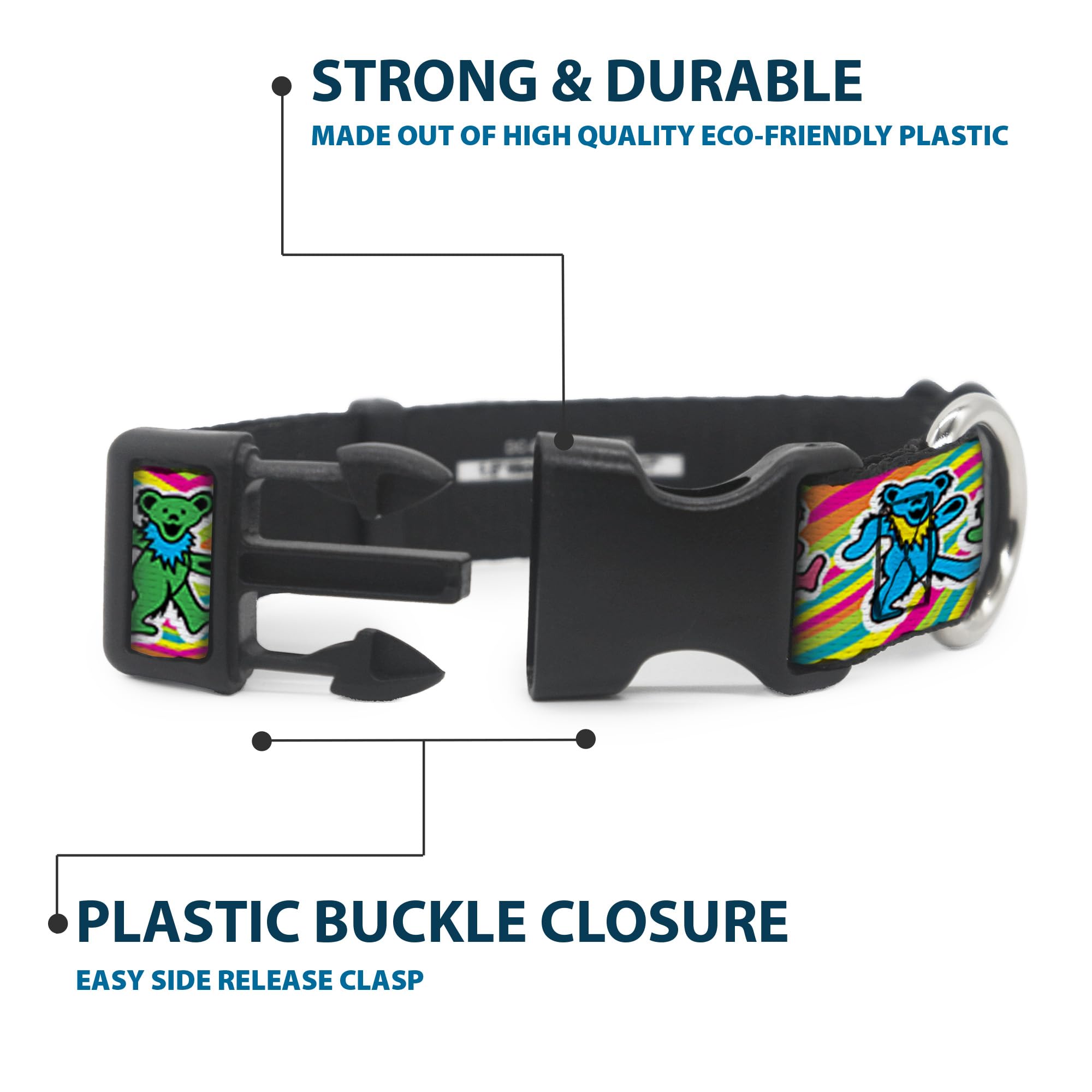 Buckle-Down Grateful Dead 1.5 inch wide collar for sturdy daily use