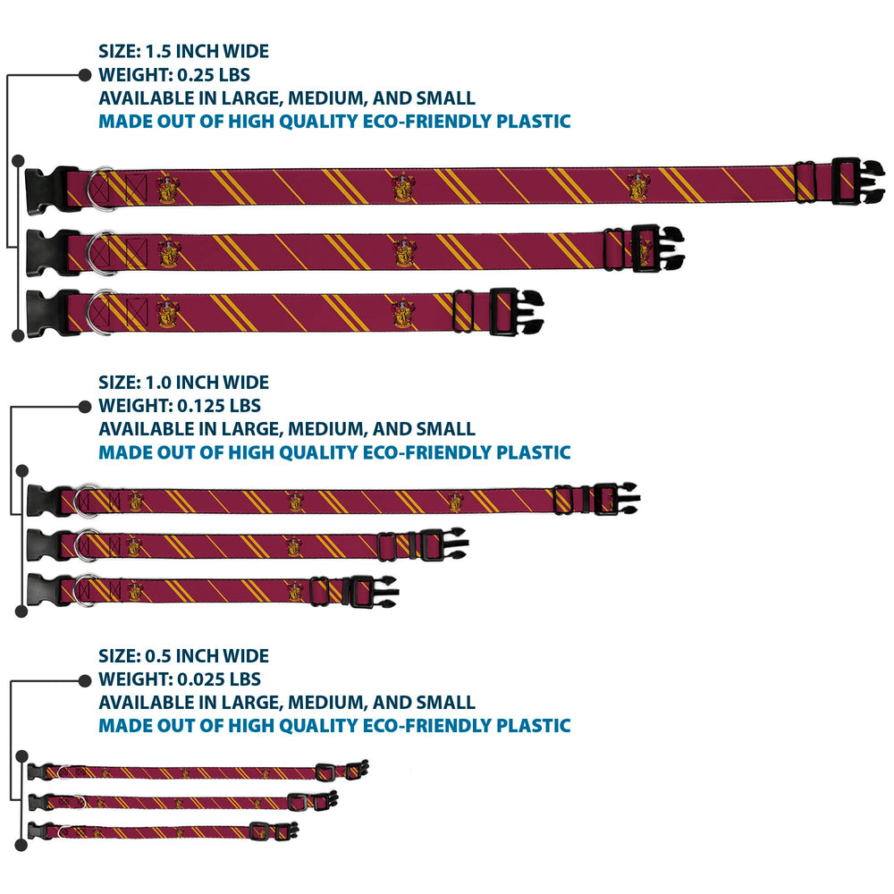 Buckle-Down Gryffindor crest close-up emphasizes quality buckle for secure daily walks.