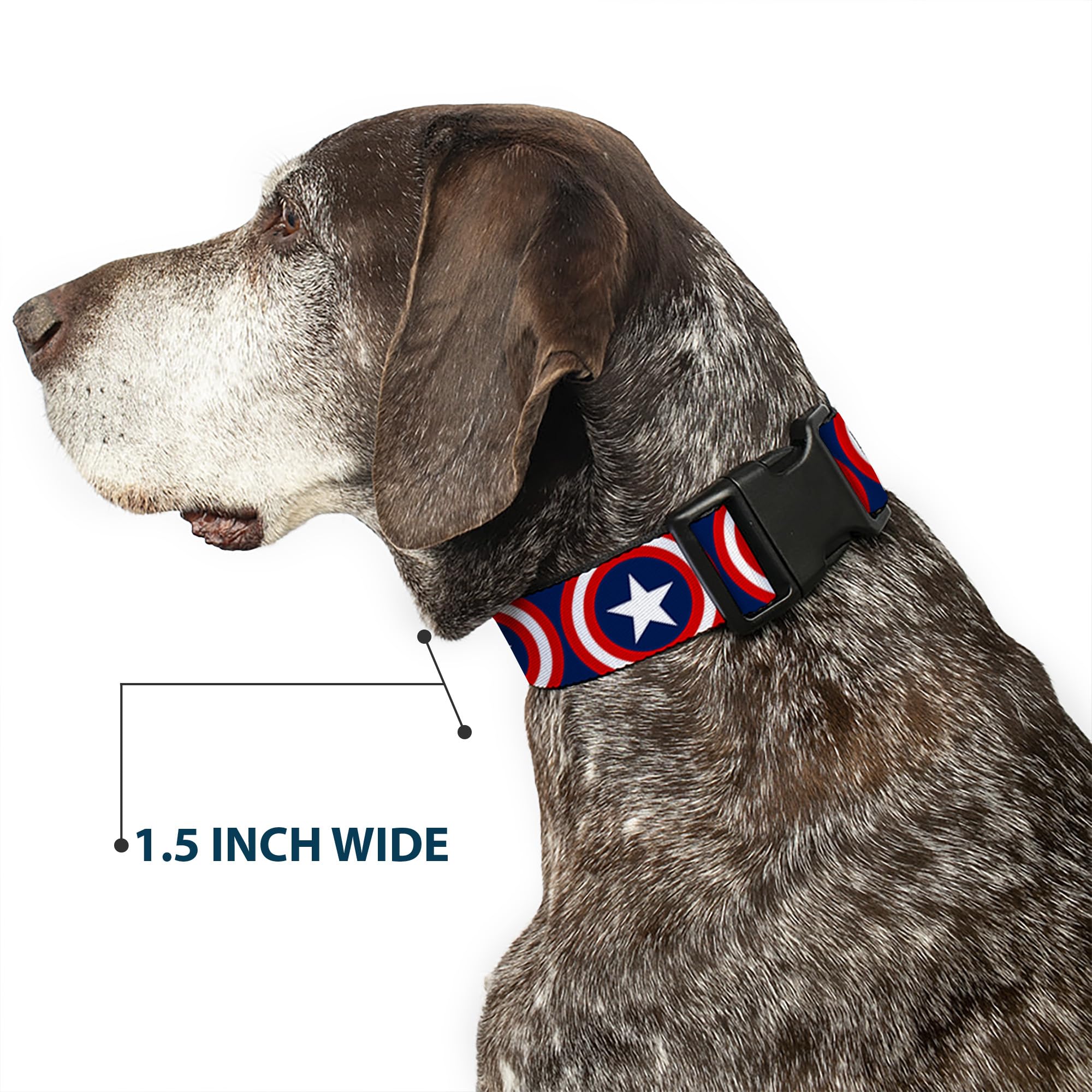 Buckle-Down Marvel Captain America Shield Repeat Navy collar easy-care, machine-washable for busy households