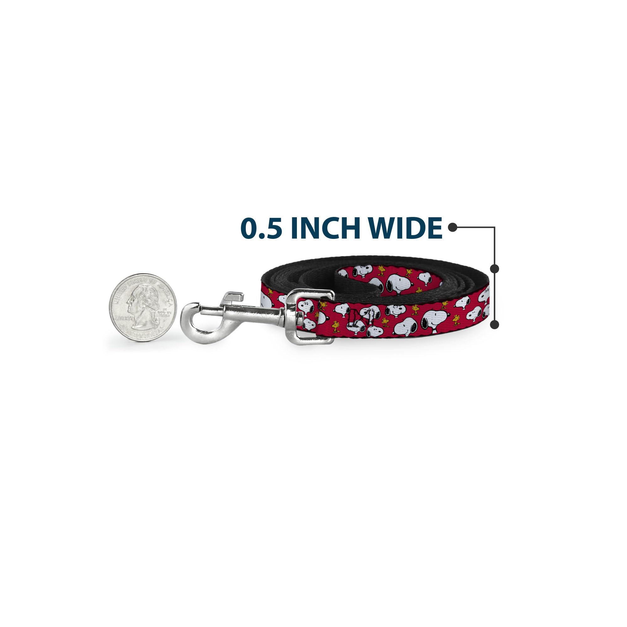 Buckle-Down Peanuts leash steel hardware closeup for secure attachment