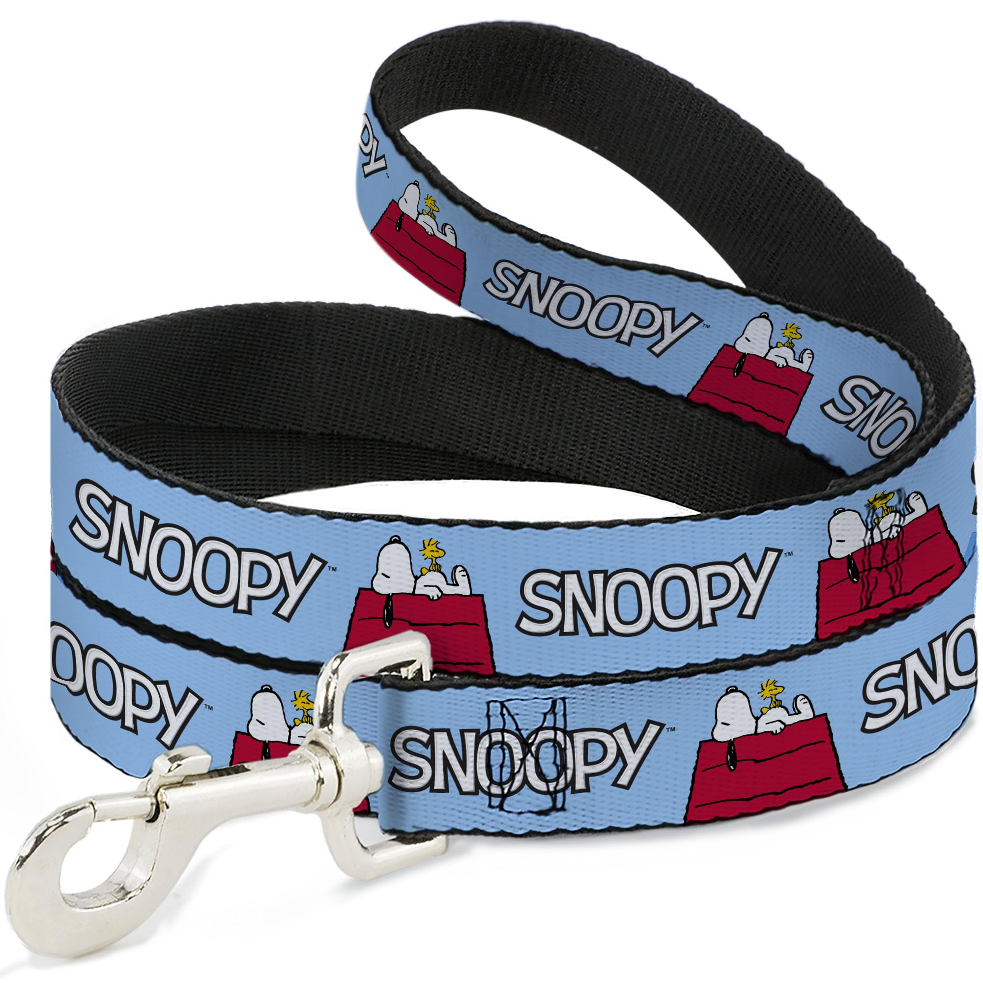 Buckle-Down Peanuts Snoopy Woodstock leash in sky blue for standout daily walks.