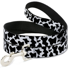Buckle-Down pet leash with cow pattern print in white and black for 6ft use