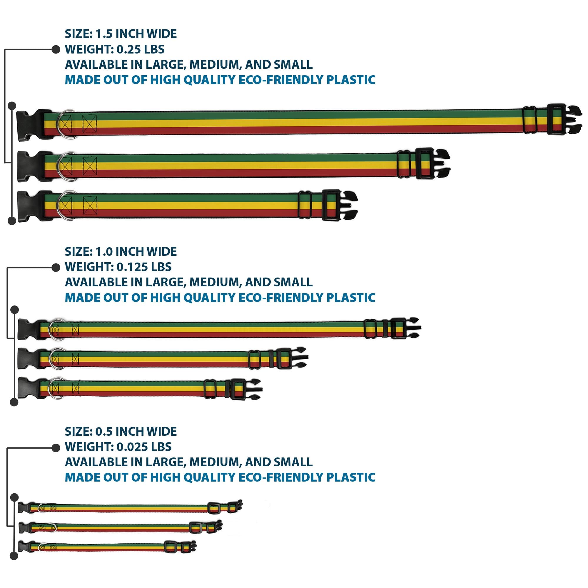 Buckle-Down Rasta collar neck 9-15 inches for a precise fit.