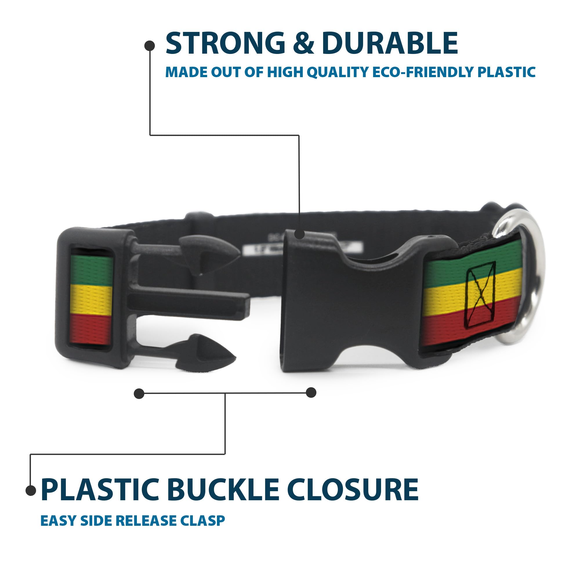 Buckle-Down Rasta collar vibrant Rastafari colors for bold style.