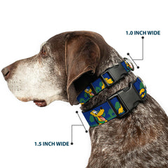 Buckle-Down Pluto collar buckle closeup emphasizes durable hardware for active dogs