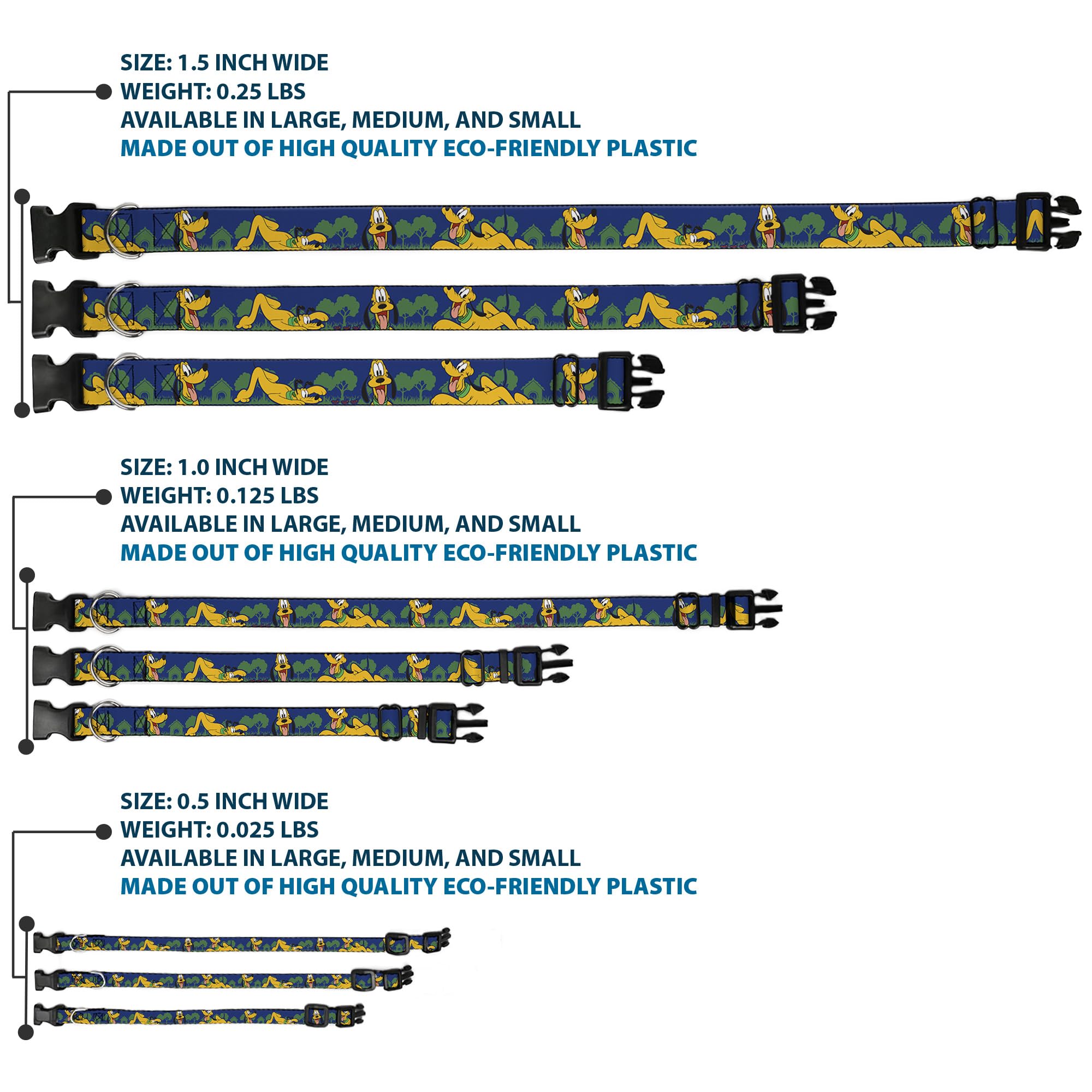 Buckle-Down Pluto collar D-ring shot highlights secure leash attachment for everyday walks