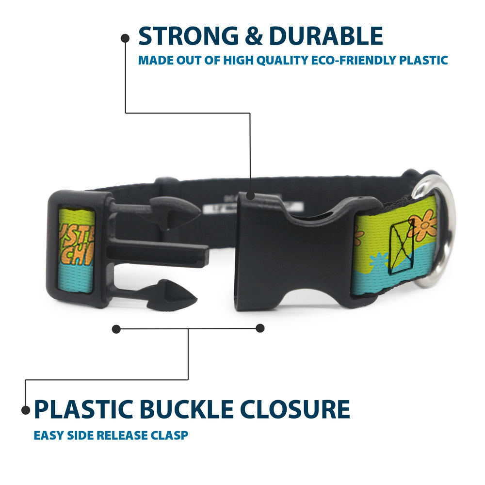 Buckle-Down Scooby Doo collar D-ring detail supports leash attachment reliability.
