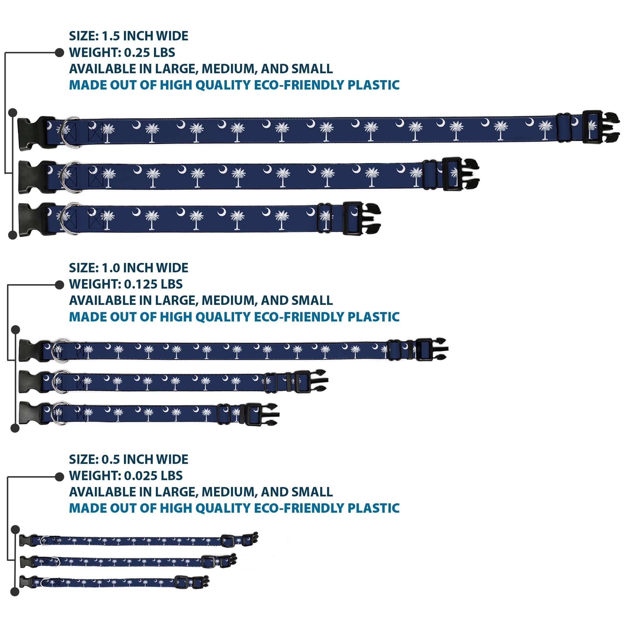 Buckle-Down South Carolina flag collar buckle close-up demonstrates secure overengineered plastic buckle