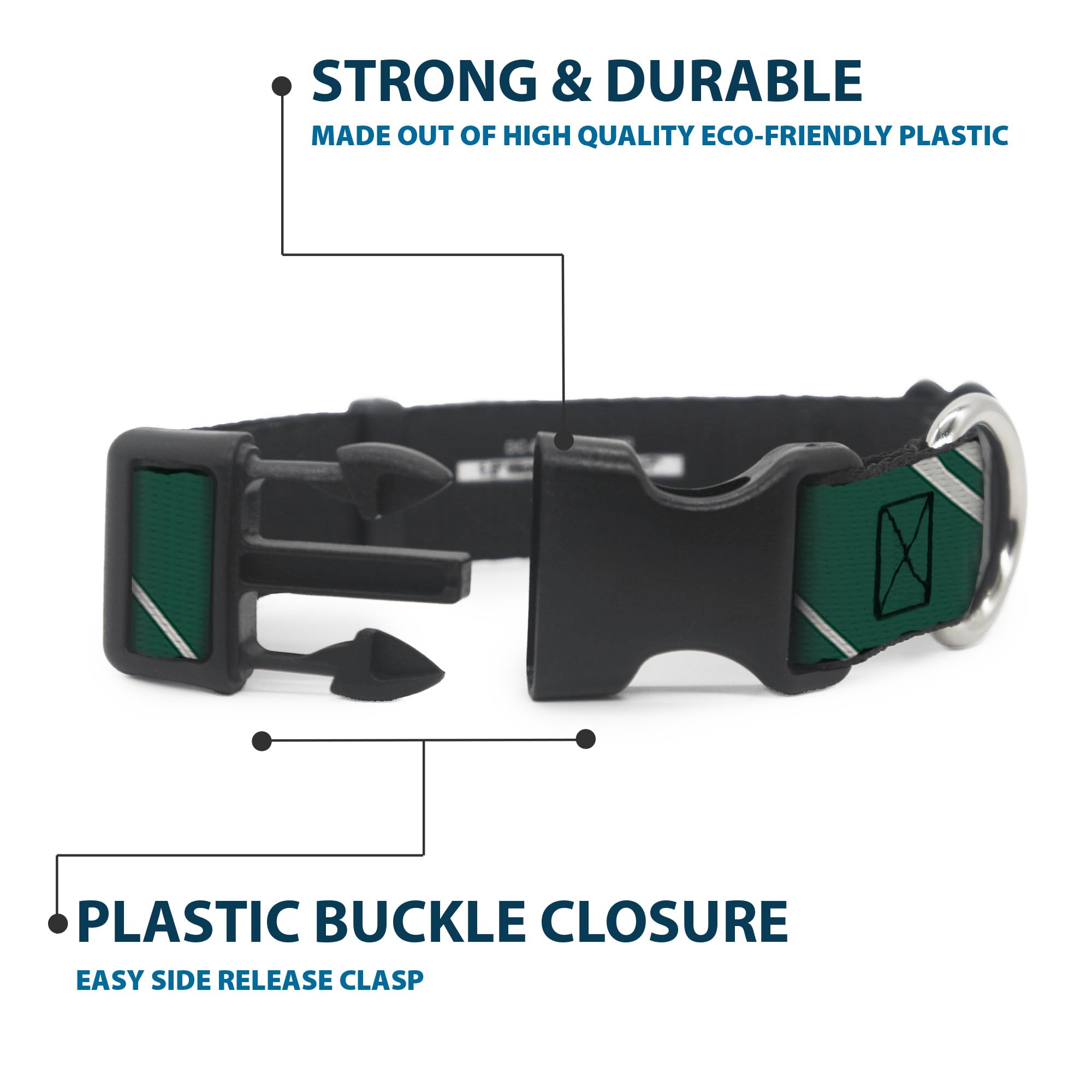 Buckle-Down strong D-ring attachment emphasizes reliable leash connection for confident walks