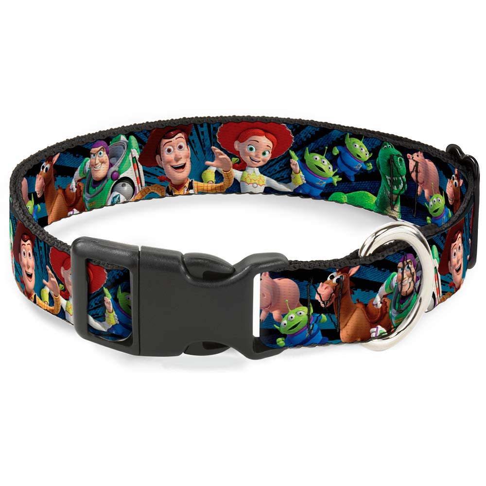 Buckle-Down Toy Story Running2 Denim Rays collar close-up on bold pattern for everyday adventures