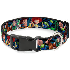 Buckle-Down Toy Story Running2 Denim Rays collar close-up on bold pattern for everyday adventures