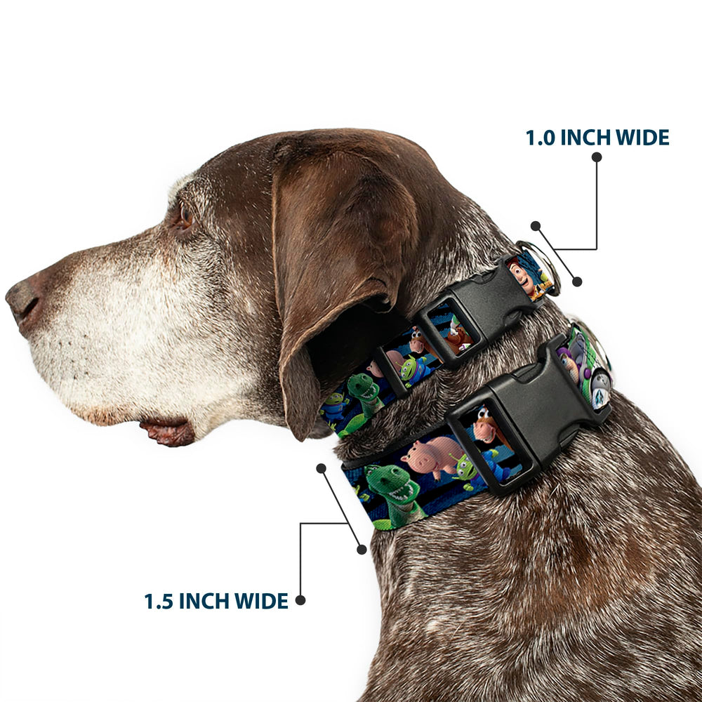 Buckle-Down Toy Story Running2 Denim Rays collar on dog side view for stylish daily walks