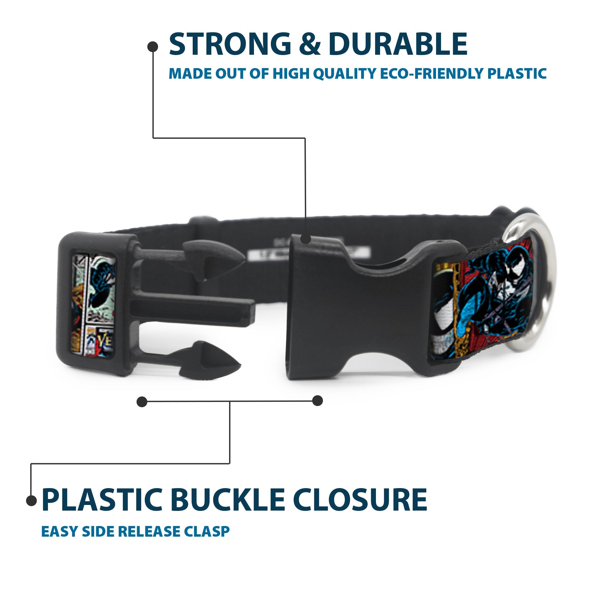 Buckle-Down Venom D-ring detail showcases strong attachment for active dogs