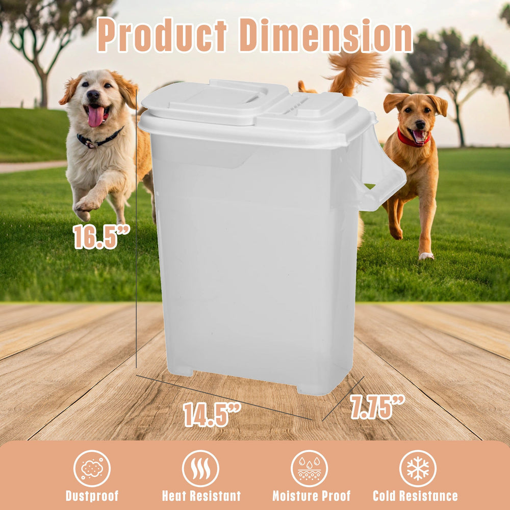 Buddeez pet food storage dispensers flip lid open for easy scooping and freshness.