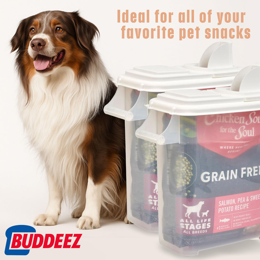 Buddeez kitchen storage solution stores bulk rice, flour, or baking supplies.