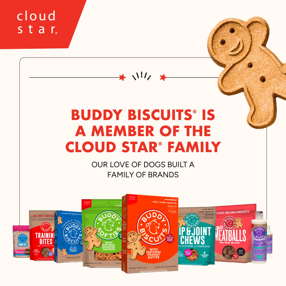 Buddy Biscuits oven-baked in the USA signals careful production.