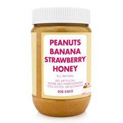 Buddy Budder Banana Split label closeup highlights USA made claim and all natural promise